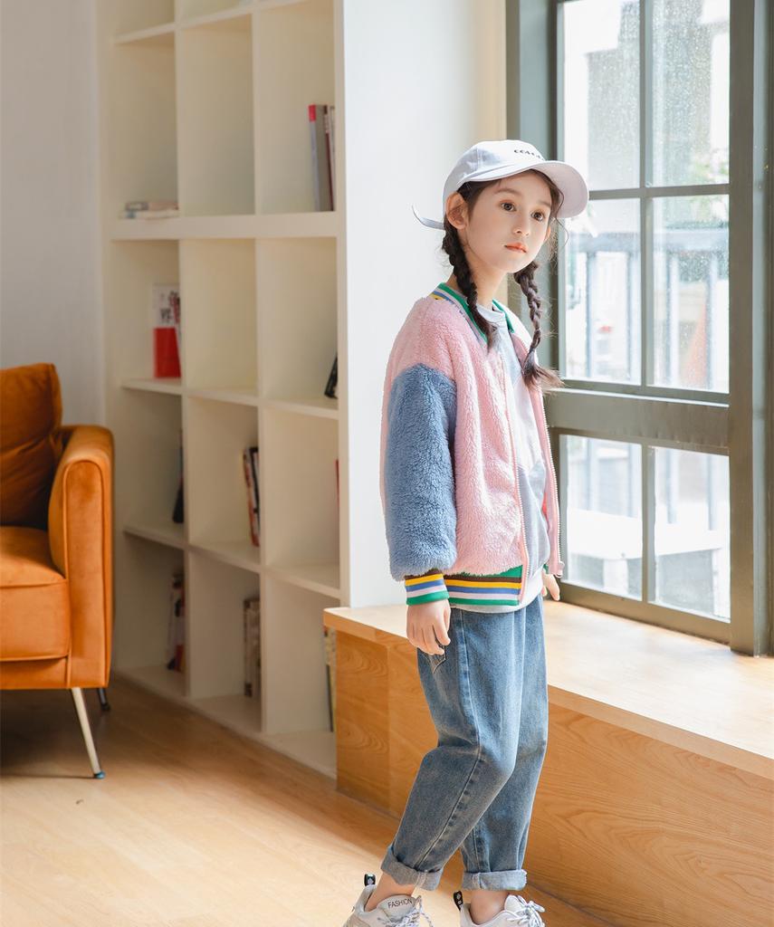 Fleece Children's Jackets Splicing Sleeve Cute Warm Fleece Boys and Girls Casual Sweater Warm Coat