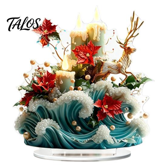 Retro Christmas House Centerpieces Acrylic Table Decoration, Double-sided Winter Snow Village/Candle/Teapot Ornament European Style Ornaments
