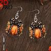 Fall Leaf Jewelry 1 Pair Pumpkin Earrings for Women, Acrylic Dangle Drop Autumn Theme with Plaid Bow, Halloween Holiday Party Retro Bow