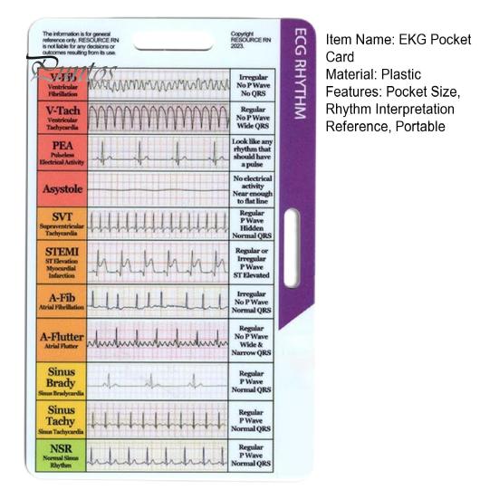 1/2 ks kapesní karta rytmu EKG Oboustranná referenční karta pro interpretaci rytmu EKG Přenosná karta s odznakem rytmu elektrokardiogramu Sestry EKG technici