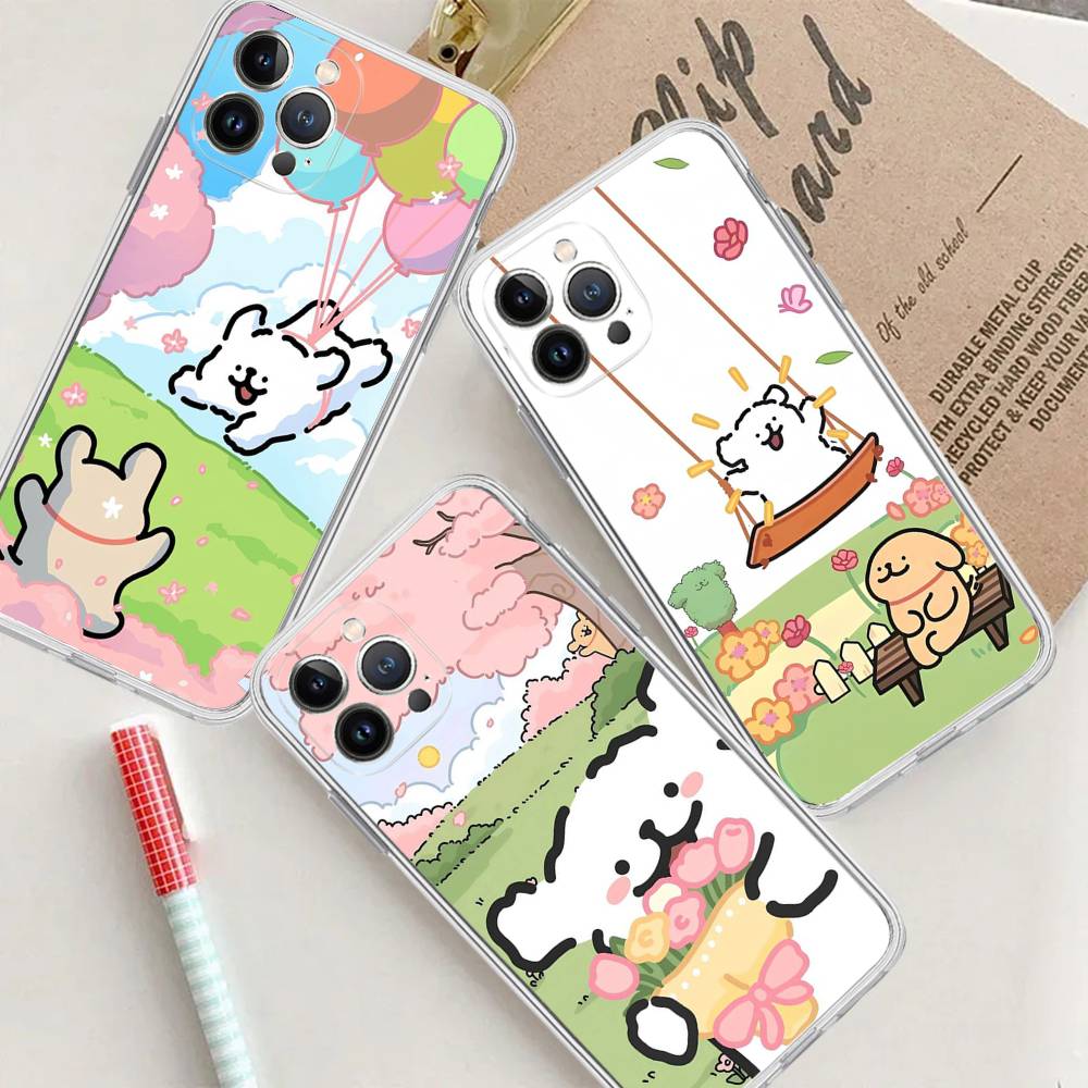 1pc Cute Cartoon Line Dog Maltese Phone Case For IPhone 17 16 15 14 11 12 13 Mini Pro XS Max Plus Funda Shell