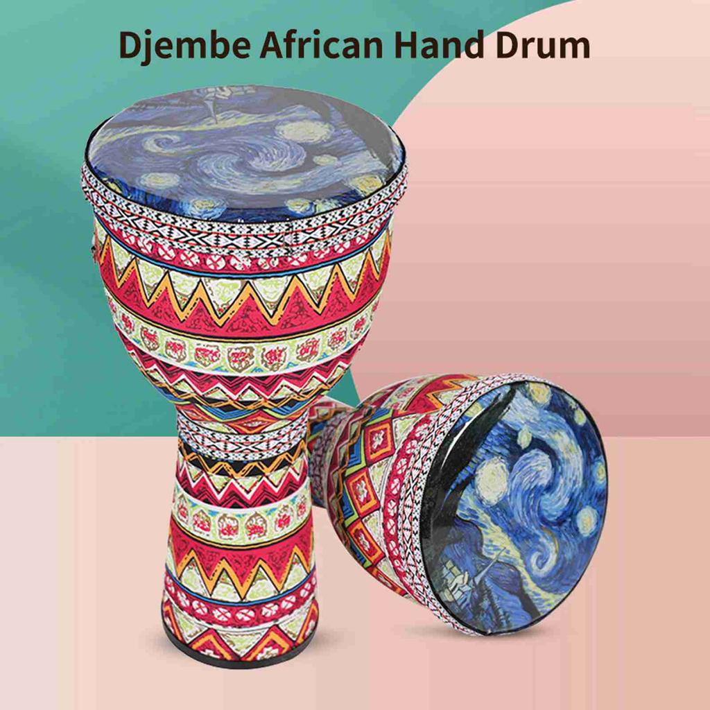 African Hand Drum 8 Inch Portable Djembe Drum Percussion Instrument with Colorful Art Patterns for Children Light