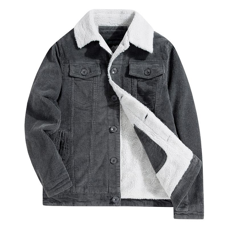 

Мужская осенне-зимняя флисовая утолщенная полосатая хлопковая куртка вельветовая хлопковая куртка мужская S серый