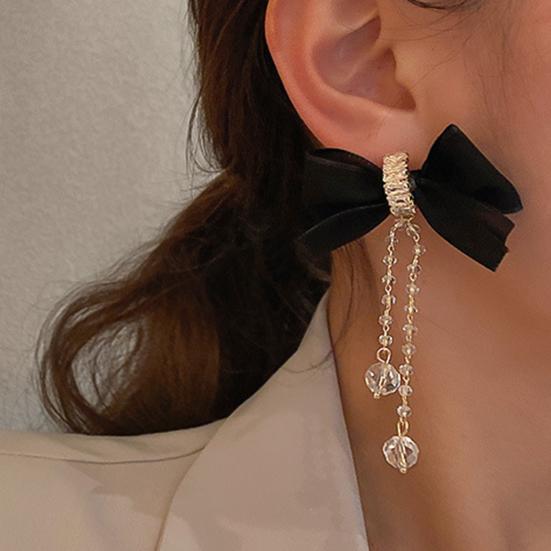 1 Pair Lady Dangle Earrings Imitation Pearl Rhinestone Durable Flower Tassel Luxury Drop Earrings