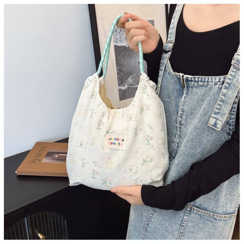 Fashion women's bag simple rabbit shoulder bag female student Korean version canvas bag cartoon large capacity handbag commuter bag