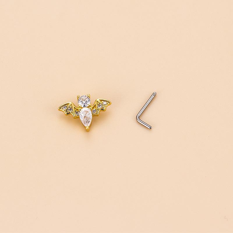 20G Nose Stud Rings Stainless Steel L Shaped Cross Cloud Bat Designs Hypoallergenic Shiny CZ Fashion Nose Piercing Jewelry