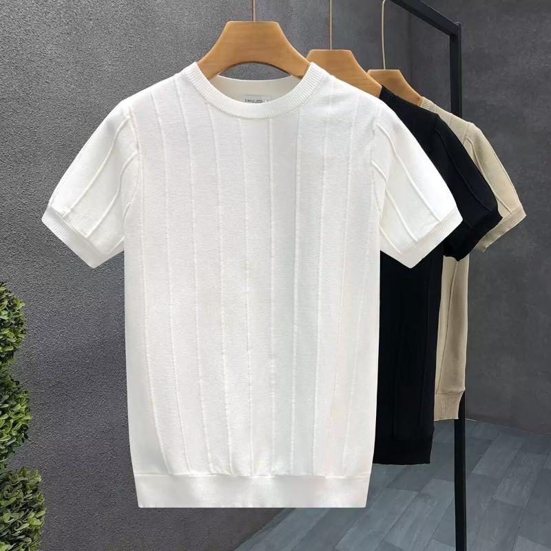 Men S Ice Silk Knit Short Sleeve T Shirt Casual Summer