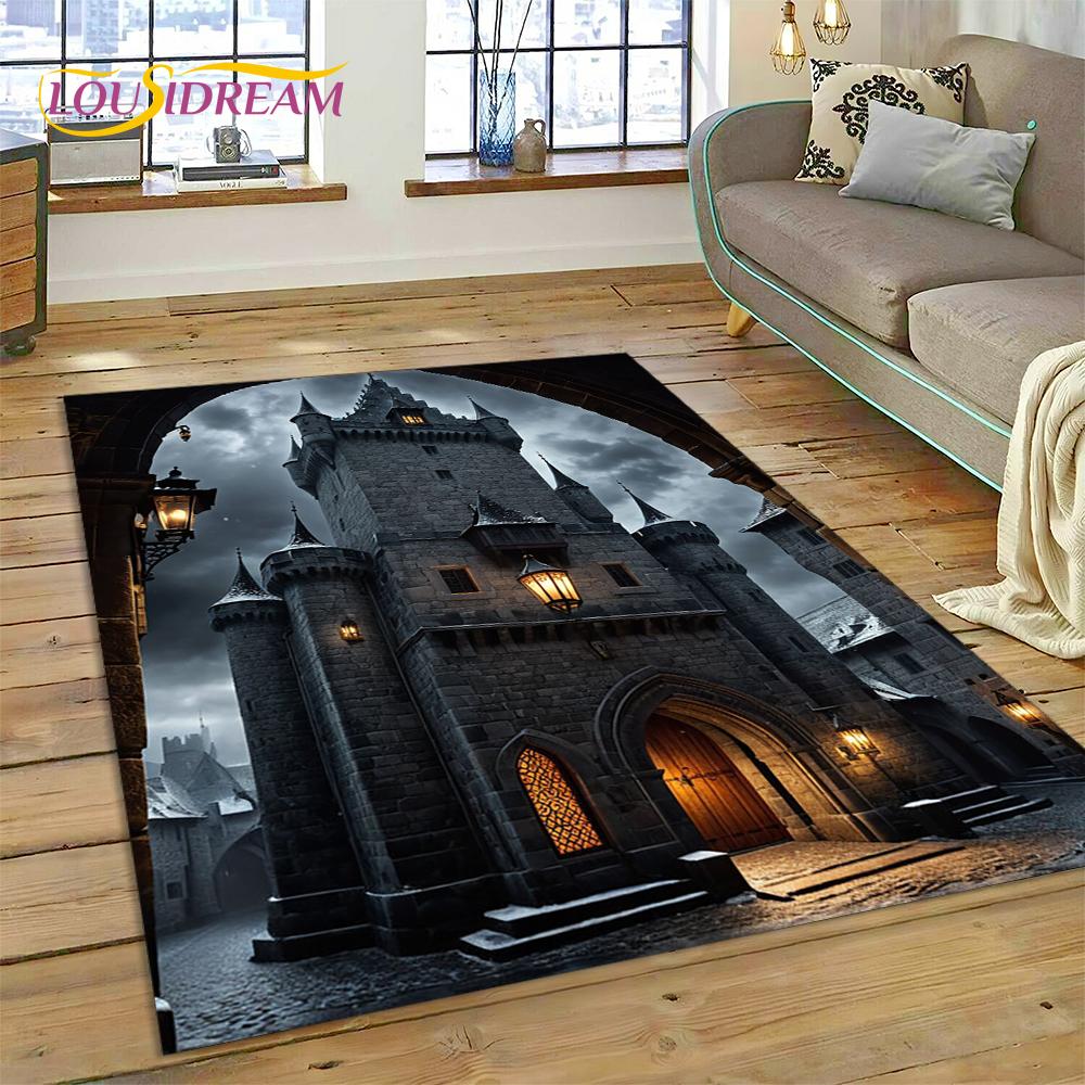 Castello da Favola da Sogno Misterioso Gotico Cartone Animato Tappeto Tappetino per Soggiorno Camera da Letto Casa Divano, Tappeto per Area Bambini Tappetino Antiscivolo