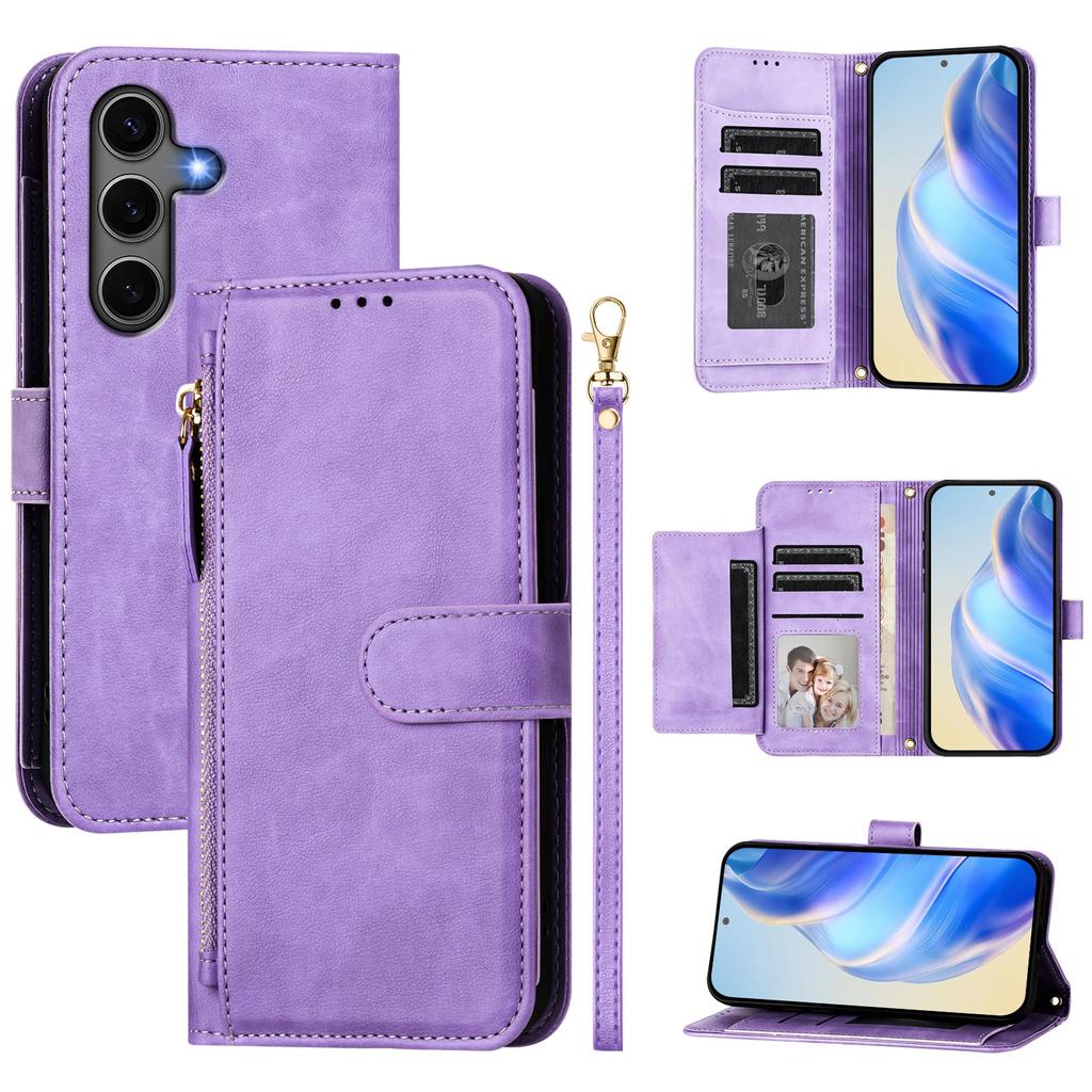 For Samsung Galaxy S25+ Case Zipper Pocket Multiple Card Slots Leather Phone Cover