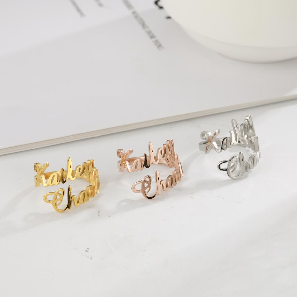 Lemegeton Customized Name Rings For Women Family Stainless Steel Couple Ring Personalized Stackable Name Jewelry Mother Gift