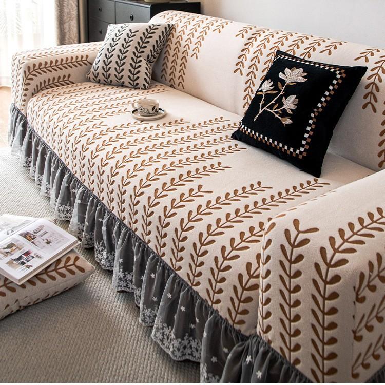 French Skirt Sofa Cover Anti Cat Scratch Straight Row Integrated Anti Slip All Inclusive Universal Protective Cover New Style Pad
