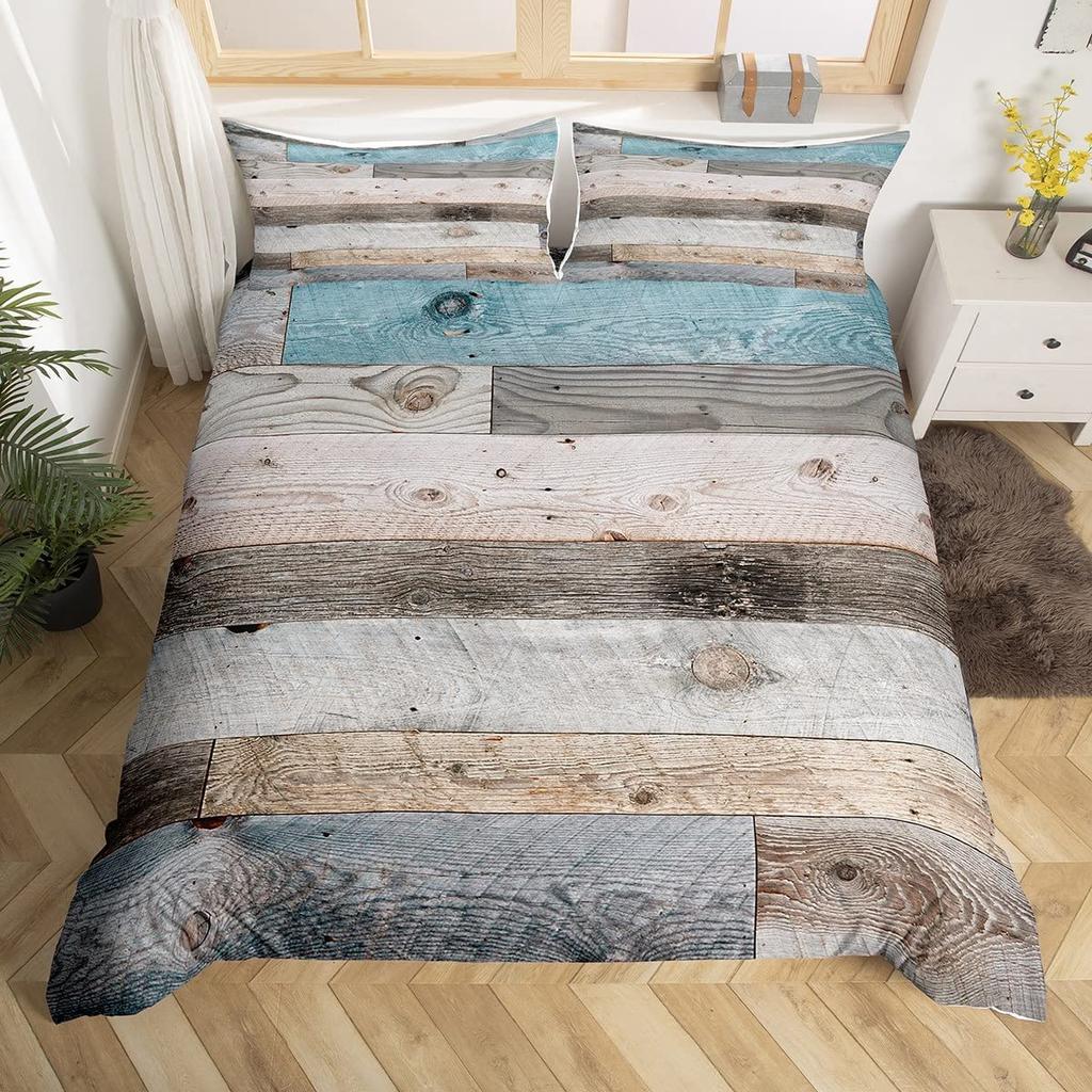 Rustic Farmhouse Wood Door Print Comforter Cover Butterfly Theme Duvet Cover,Girl Women Pink Rose Flower Bedding Set for Bedroom