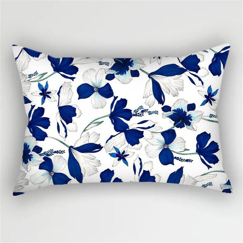 30x50cm Față de pernă cu flori albastre boeme Husă de pernă cu frunze de plante de cerneală vintage Decor pentru casa canapea Sufragerie Față de pernă în talie de mașină