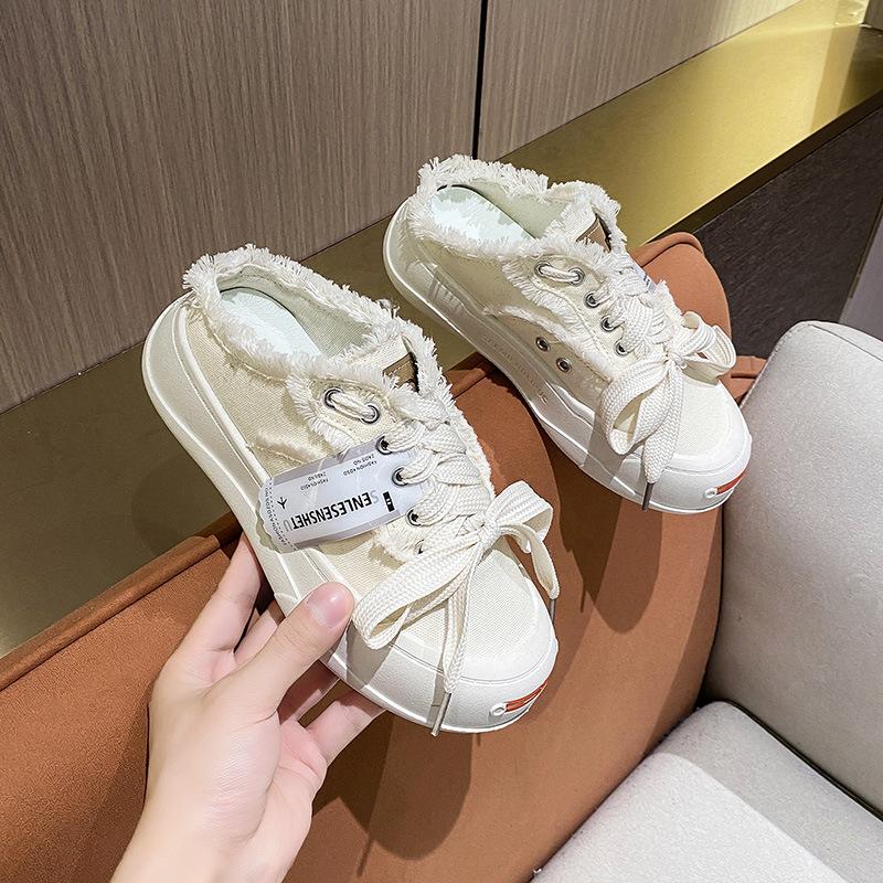 Xiaobai cool slippers women's summer spring outer wear 2025 new thick-soled fashion one-pedal bag head half-drag lazy canvas shoes
