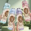 1PC Lion Head Mandala Line Art Print 750ml Color Plastic Sports Water Bottle Leakproof Flip Straw Lid Suitable for Sports Office Home Use