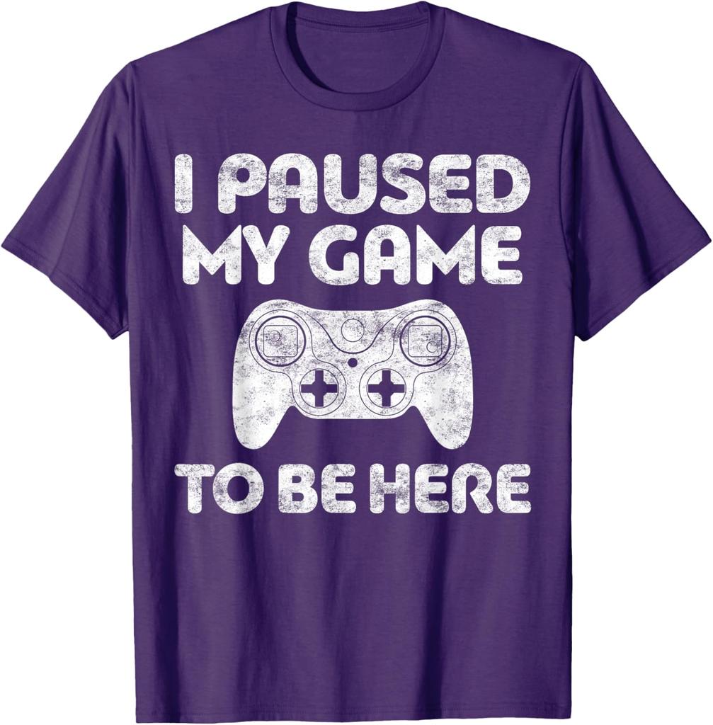 I Paused My Game To Be Here Gamer TShirt Funny Video Game Controller Graphic Tee for Men