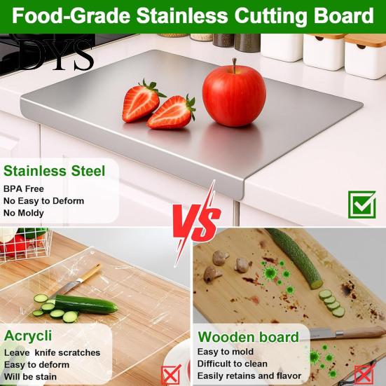 Heavy-duty Chopping Board Stainless Steel Cutting for Kitchen Non-Slip Dough Pastry Frosted Texture with 90-degree L-Shaped Edge Large Countertop Mat