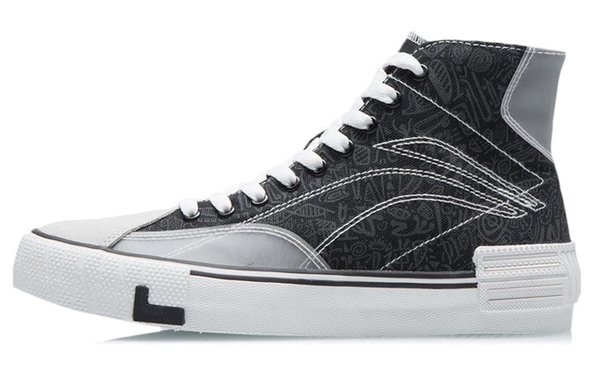 Li Ning Wave Canvas Hi Lightweight Anti Slip High top Skateboard Shoes Women s Black White AECR012-2 35