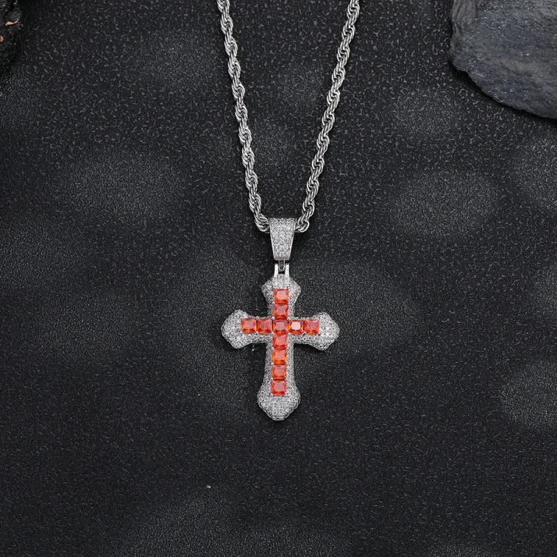 Stainless Steel Cross Pendant Necklace Men Women Hip Hop Style Full Zircon Crystal Chain Jewelry