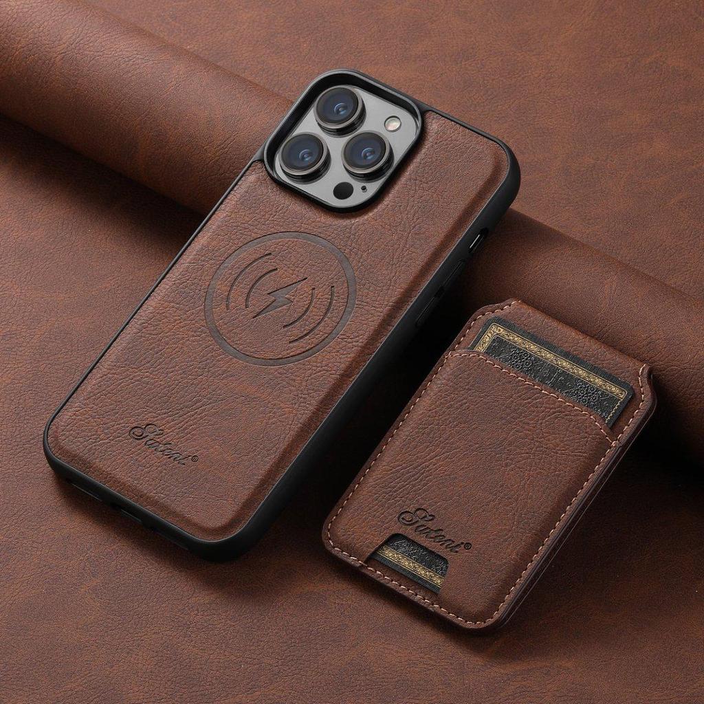 iPhone 17 Pro MagSafe Leather Case with Wireless Charging & Magnetic Card Holder Stand