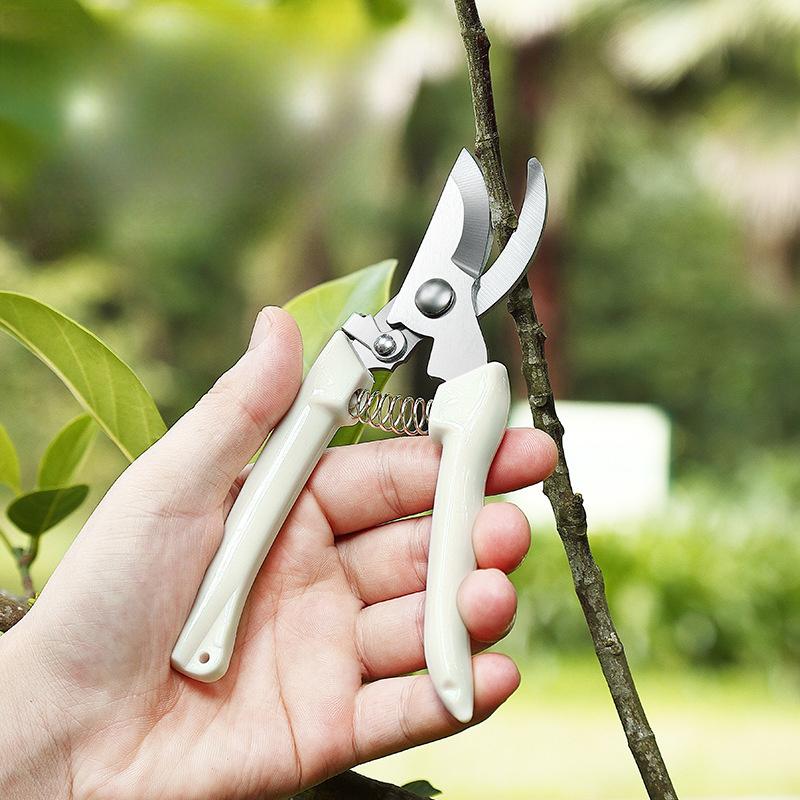 2Pcs Garden Shears - Straight & Bypass Pruning Scissors with White Handles, Non-Slip Grip & Durable Construction for Flowers, Plants, Bonsai, Fruits