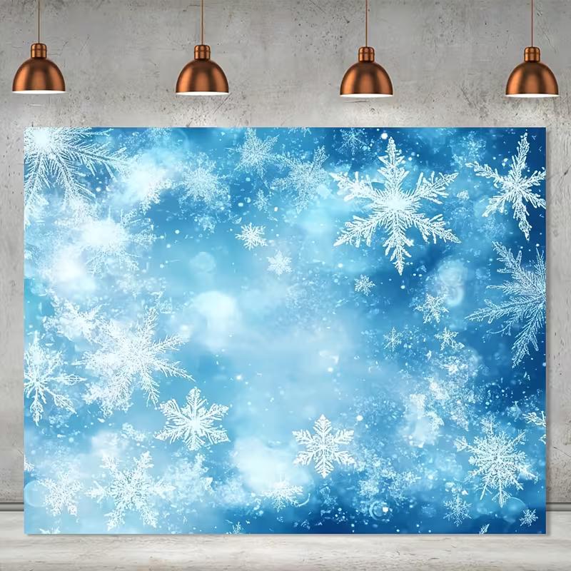 2D Frosty Blue Snowflake Mist Background Tapestry Holiday Home Decor Fabric