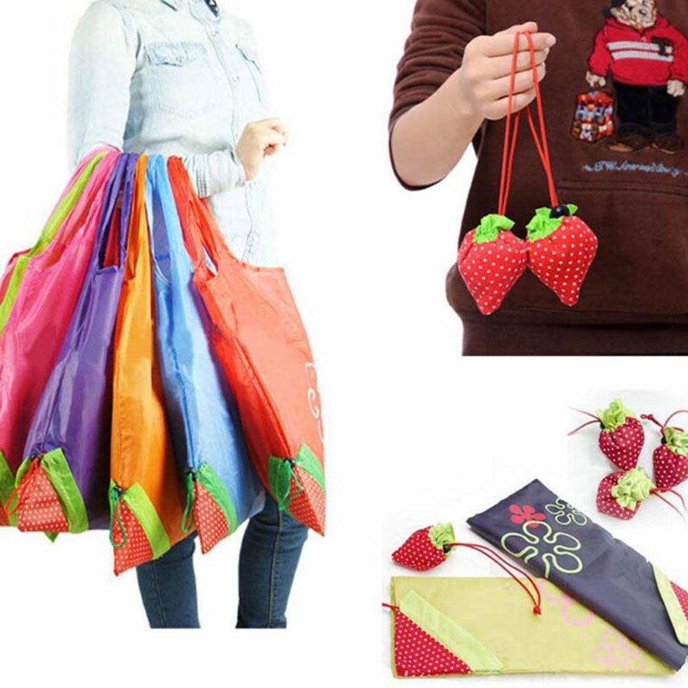Tragbare, umweltfreundliche, wiederverwendbare Handtasche mit Erdbeermotiv, faltbare Einkaufstasche