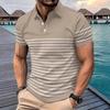 Mens Casual Slim Fit Striped Polo Shirt Short Sleeve Breathable Mesh Fabric 3D Print Wear