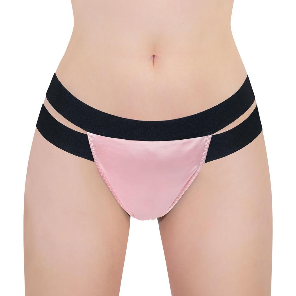 LittleForBig Men's Adult Panties, Double Strap T-Back, Unisex Shapewear, Smooth, Pink, Size S