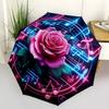 1pc Rose Music Automatic Folding Umbrella, Heavy Duty 8 Rib Iron Frame,  Suitable for Travel, Daily Use, Birthday, Decor Gift  68