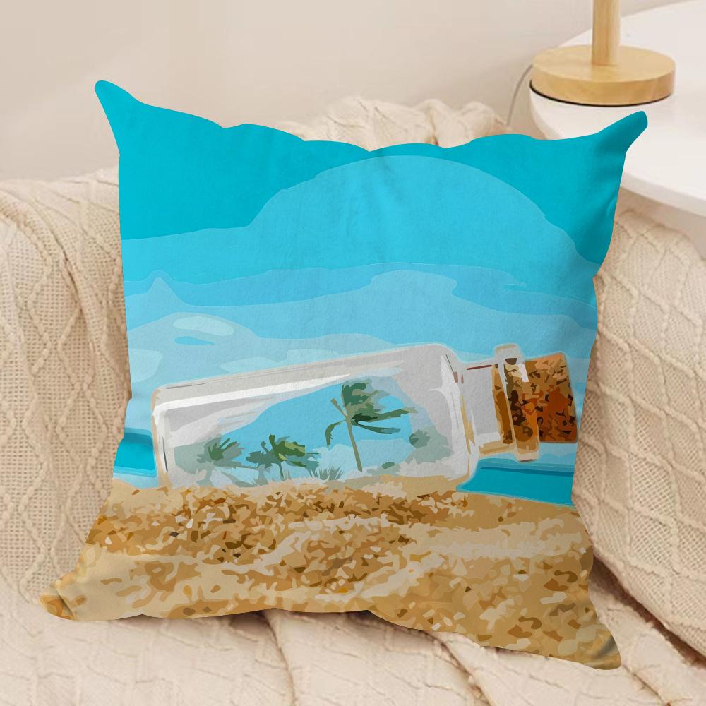 Summer Surfing Ins Art Cushion Cover Silky Short Plush Invisible Zipper Dustproof Sofa Pillow Case For Home Decor