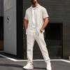 Men's Geometric Print Short Sleeve Jacket and Pants Set with White T-Shirt, Casual Streetwear Outfit