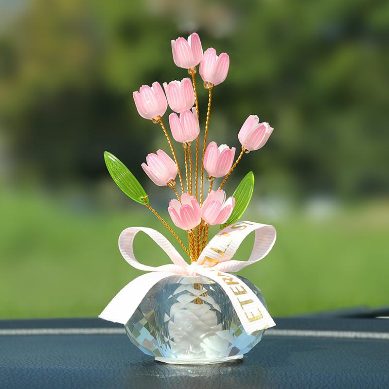 

Modern Crystal Artificial Flower Car Ornament With Alloy Base For Interior Decor розовый