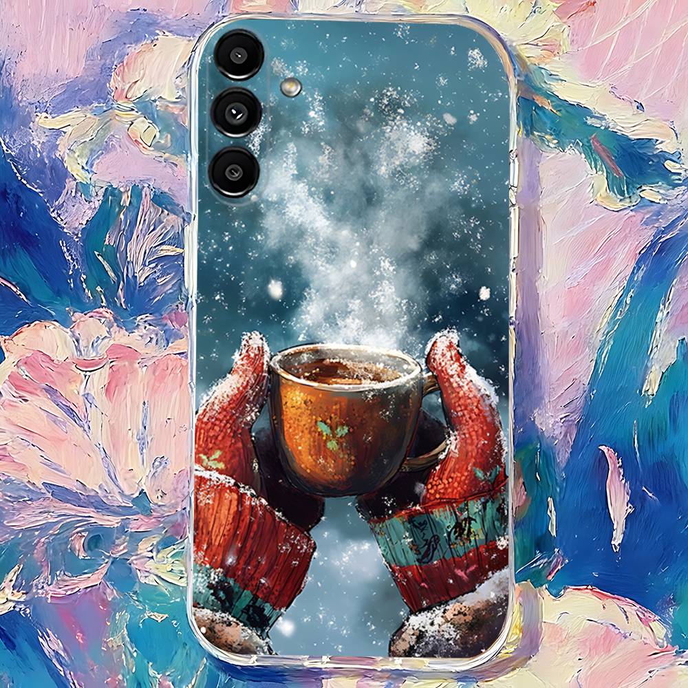 Christmas Winter Coffee Clear Phone Case Suitable for  Samsung S30,S25,S24,S23,S21,S22,S20,S10,5G,FE,lite,PIus,Ultra Transparent