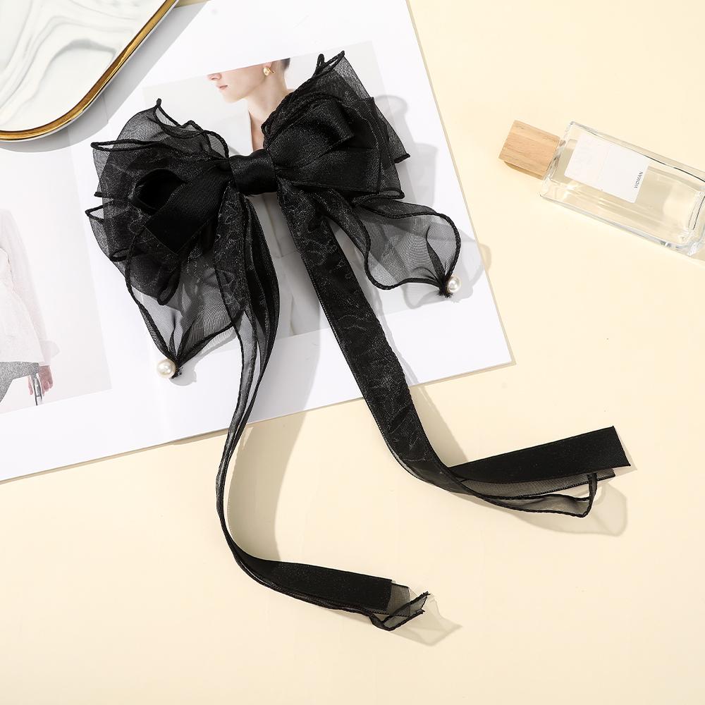 Women Bow Hair Clip Pearl Black Hairpin Girls Korean Temperament Ponytail Hair Clips Barrettes Fashion Hair Accessories Headwear