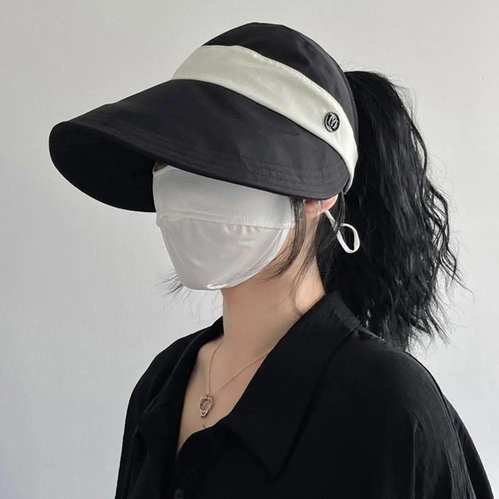 Foldable Summer Wide Brim Sunhat Korean Style UV Protection Visors Fisherman Ponytail Caps  Beach