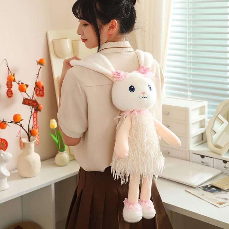 Adorable Snow Bunny Plush Toy Soft Cuddly Rabbit Doll Perfect Girls Gift Huggable Pillow