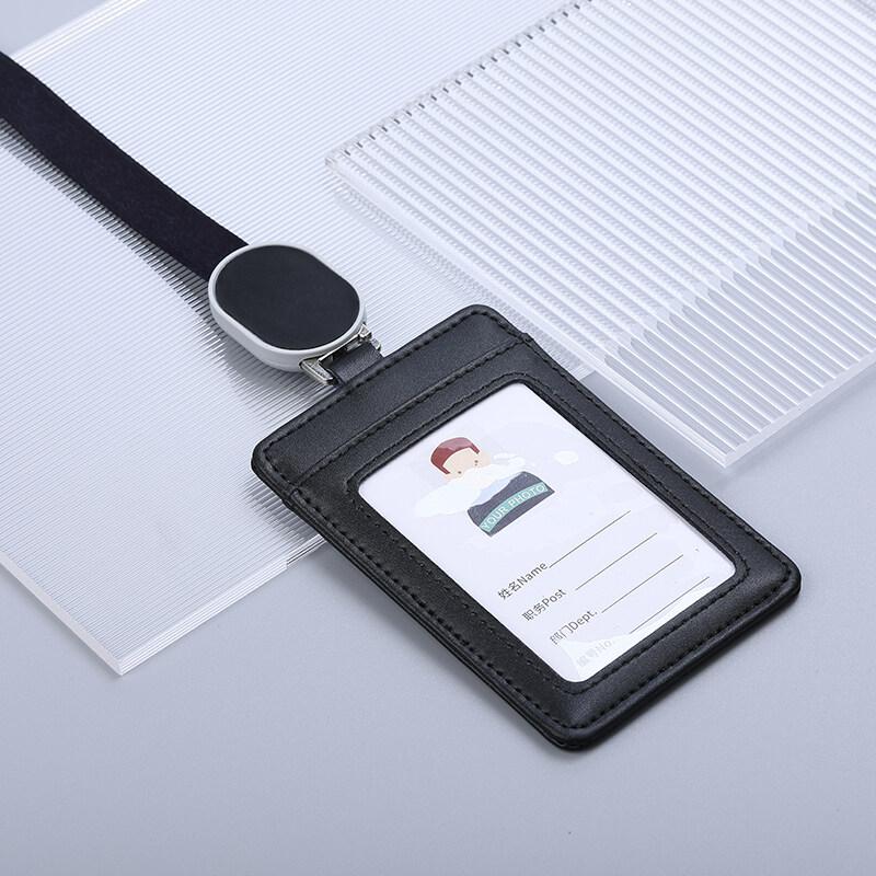 2025 NEW Real Leather Work Card Cases ID Certificate Holder with Retractable Badge Reel Lanyard