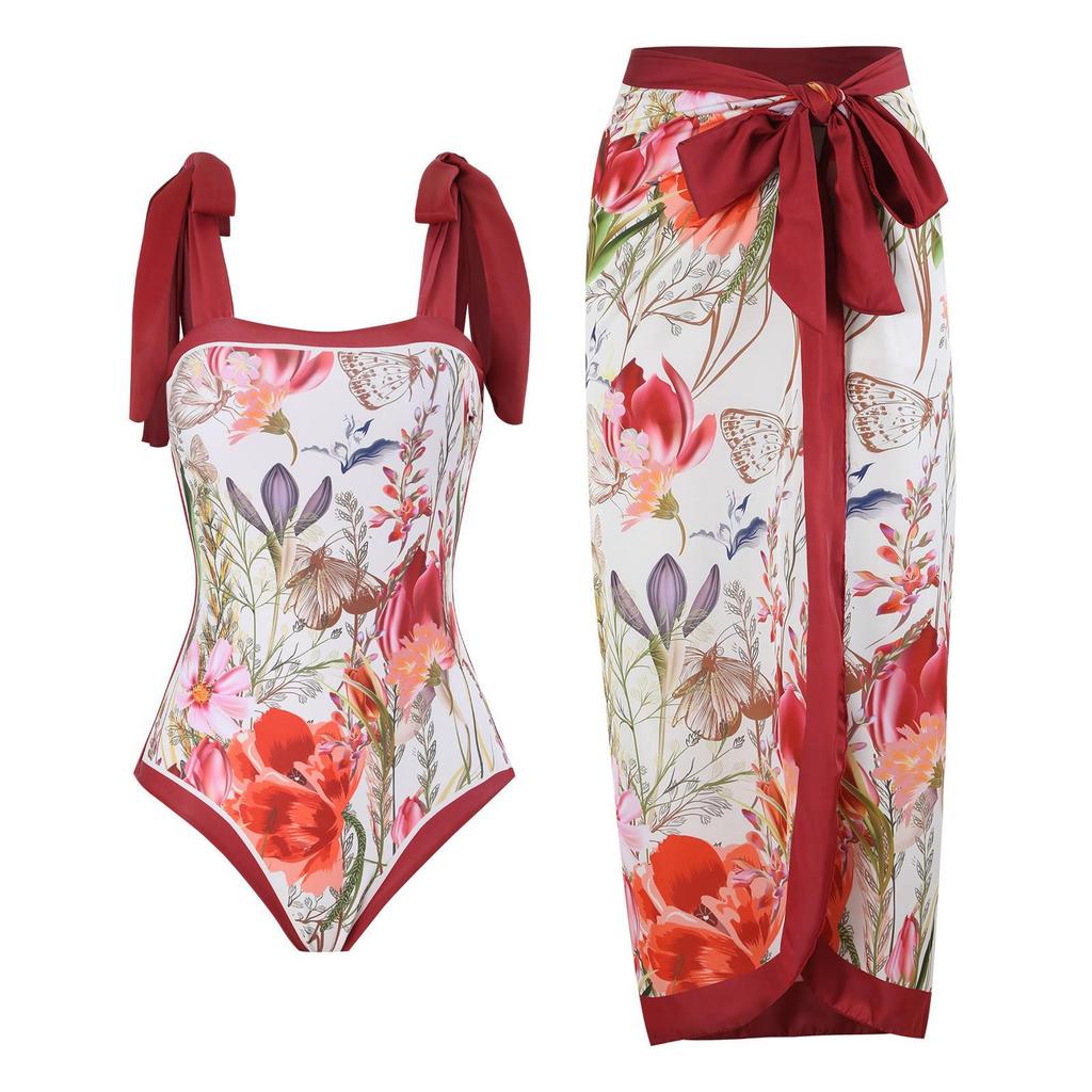 2024 European & American One-Shoulder Backless Maxi Bikini Dress with Sun Protection