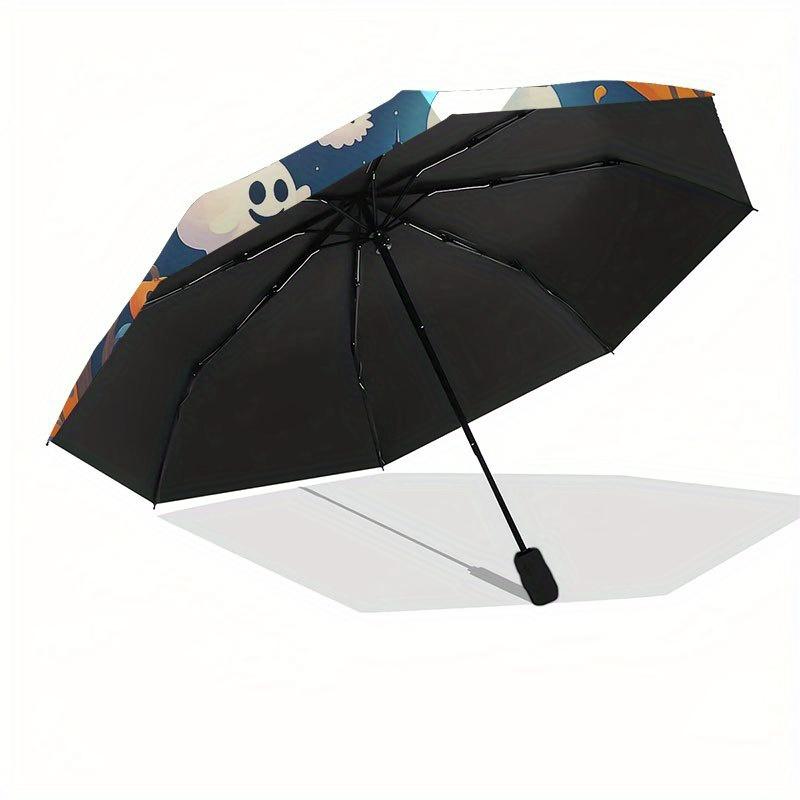 Halloween Geister und Kürbisse Rundes Wandkunst-Schirm, Tragbarer 3-fach Kompakt-Schirm für Männer & Frauen R157