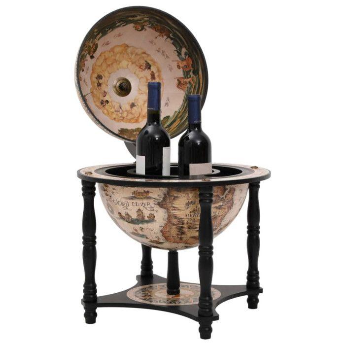Support à vin bar forme globe Noir Bois d eucalyptus massif