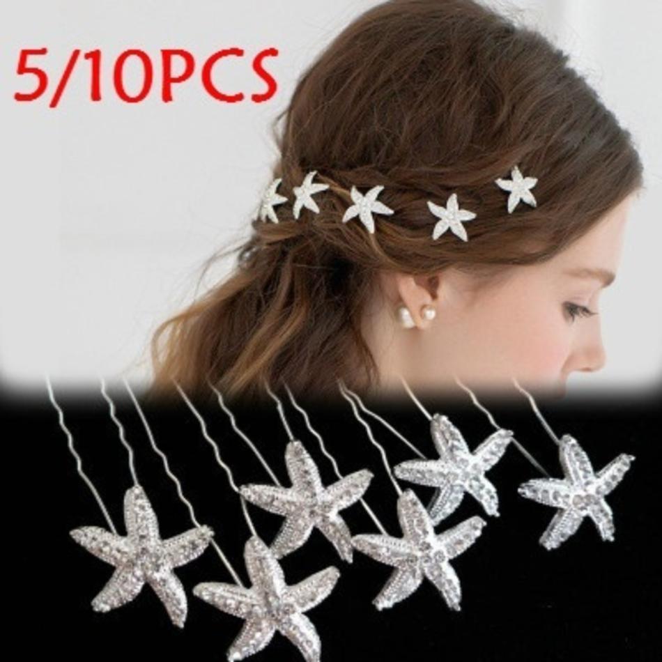 5/10PCS Fashion Cute Elegant Woman U-shaped Starfish Hair Clip Pin Wedding Bride Girl Pin Hair Comb Hair Ornaments