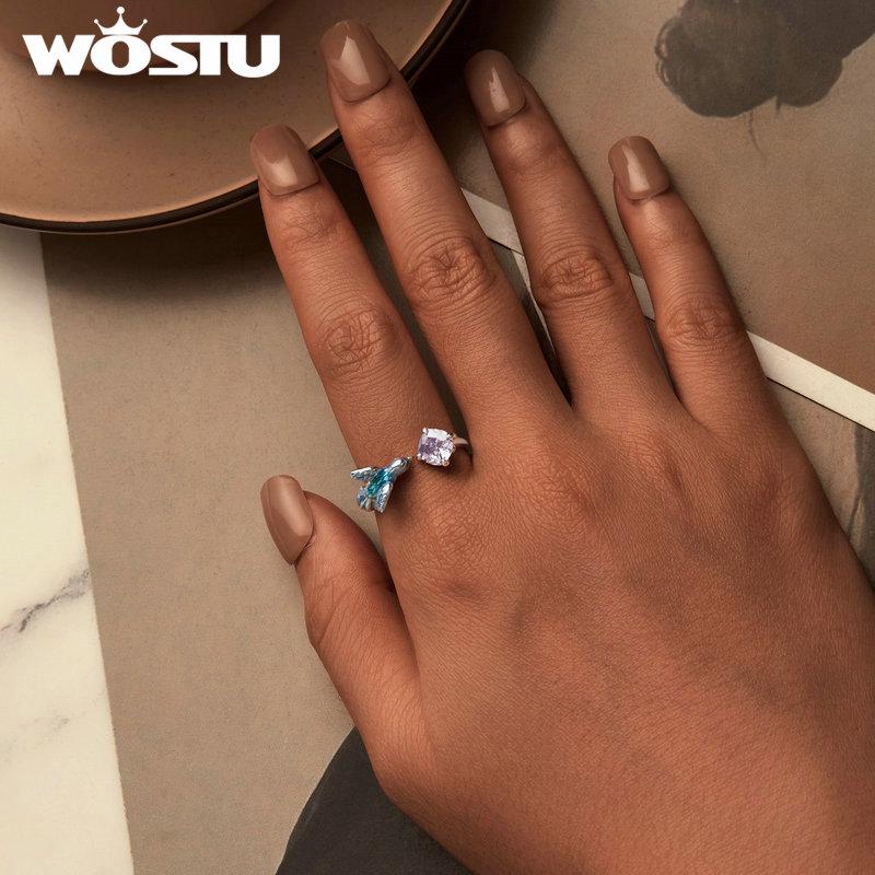 WOSTU Open Ring 925 Silver kingfisher Flower Ring for Women Girl Party Birthday Gift Fine Jewelry FNR540-E