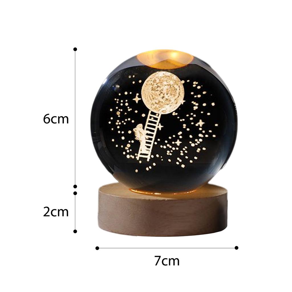 Led Crystal Ball Night Light Solar System Crystal Ball 3D Engraved Small Glass Ball With Wooden Base Usb Charging Suitable For Home Decor Decor