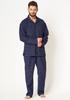 Men's Flannel Pajama Set In a Small Check Pattern with a Button-up Shirt MNS 457 Key MNS 457 B24 MEN'S PAJAMAS Navy Blue 4XL