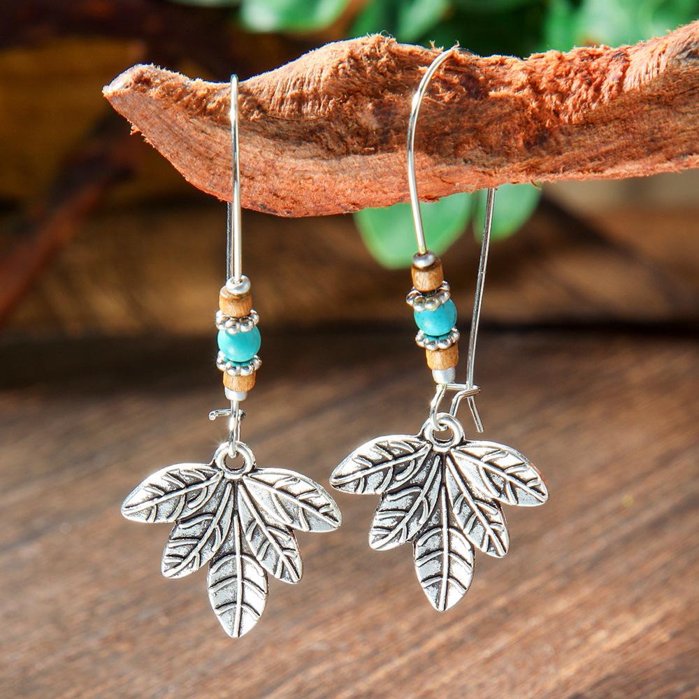 Vintage Earrings Silver Geometric Turquoise Drop Earrings Bohemian Dangle Jewelry for Women
