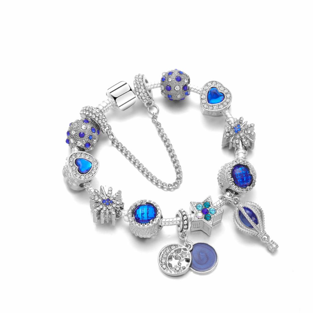 Fashion Star Moon Beaded Bracelet and Ladies Balloon Pendant Bracelet Pulseira Feminina Charm Blue Heart Jewelry Bracelet