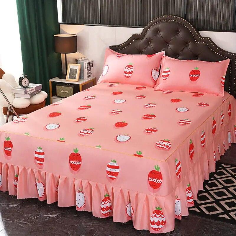 3 Pcs Classic Bed Skirt Princess Style Cotton Sheet Set Plain Bedspread for Bed Queen King Size Bed Cover with Pillowcases