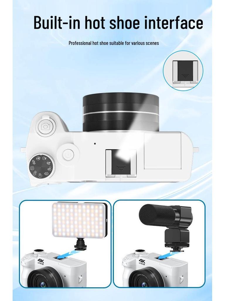 5K HD Mirrorless Digital Camera with Flip Screen, 18x Zoom, WiFi, Selfie, and Beauty Mode.