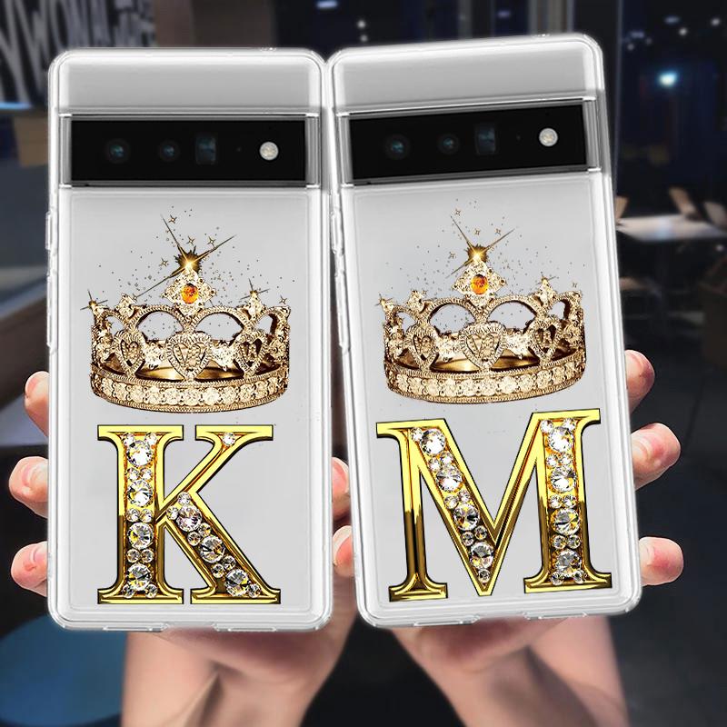 For Google Pixel 10 Pro 10A Phone Case Pixel 9 Pro XL Pixel 8 Pro 9A 8A 7A 7 6A 6 Pro Soft TPU Cover Diamond Crown Letter 26
